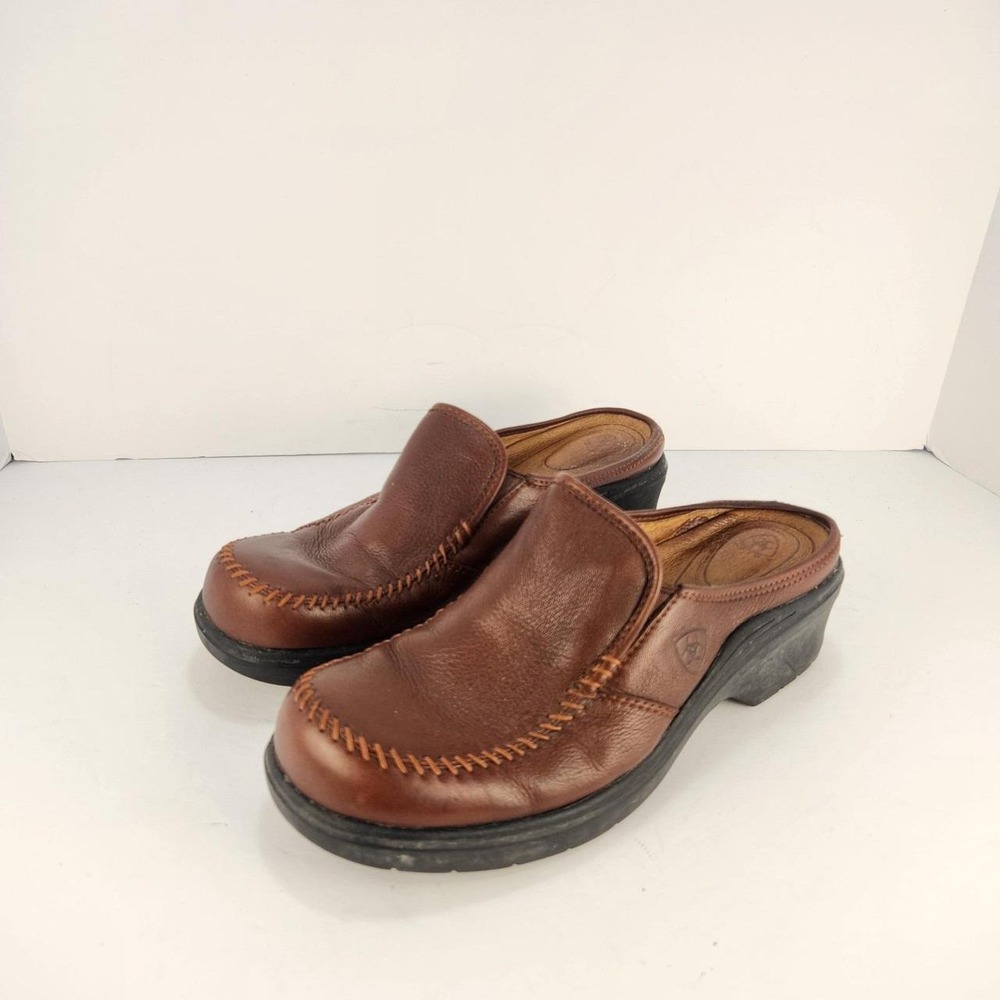 Ariat Women's 9.5 B Brown Leather Mule Clogs Slip On Western Comfort Shoes